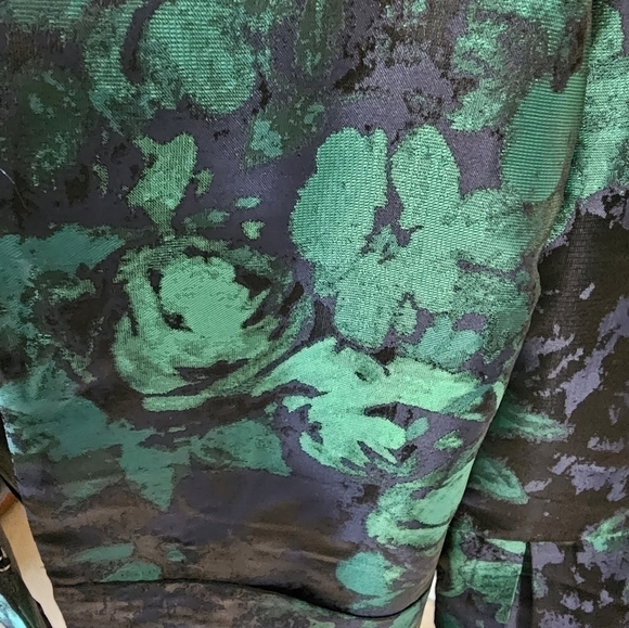 Dennis by Dennis Basso Shiny Green & Navy Floral Blazer 3/4 Sleeve 16 - Picture 7 of 12